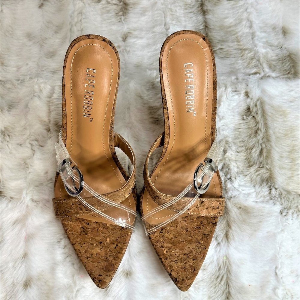 Cape Robbin Ferocios Pointy Toe Slip On 4.5" Heel Mule Slides Cork Wrap - Picture 8 of 8